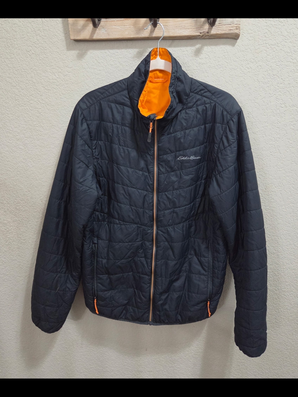 Eddie Bauer Black Quilted Jacket with Orange Lining
